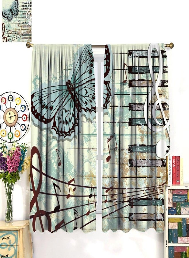 KANEPE Music Curtain, Vintage Rustic Music Notes Piano Key Butterfly Window Treatments, Rod Pocket Thermal Insulated Drapes 2 Panel Sets for Bedroom Living Room, 42" W x 45" L【Decor】 - Image 3